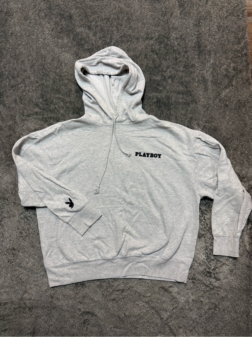 PLAYBOY Light Gray Logo Pullover Hoodie